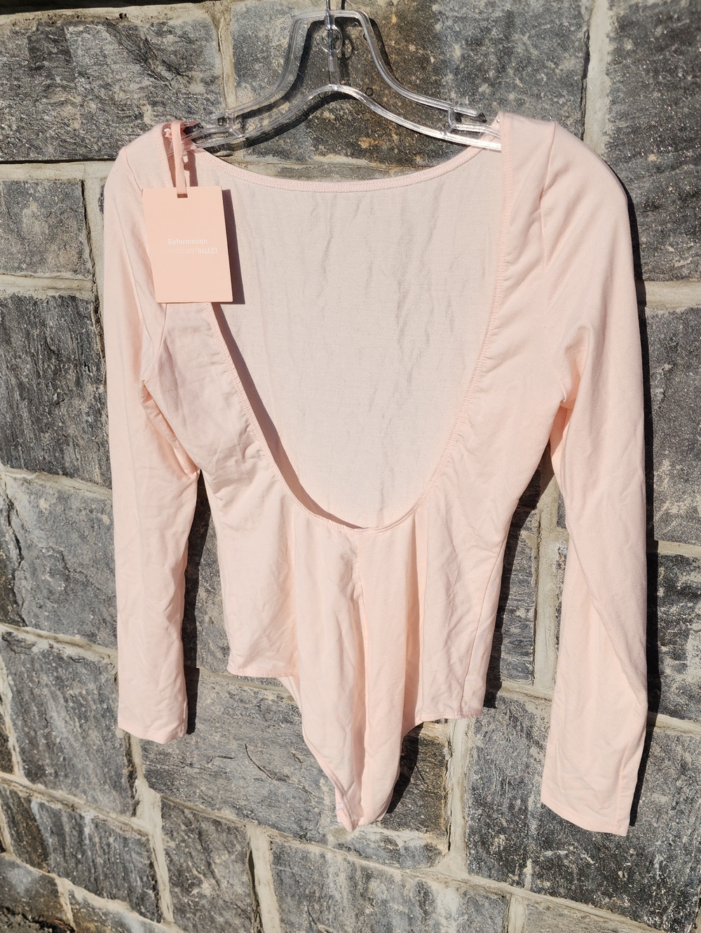 Reformation NYC Winnie Knit Body Suit In Crystal Pink Long Sleeve Low Back sz M